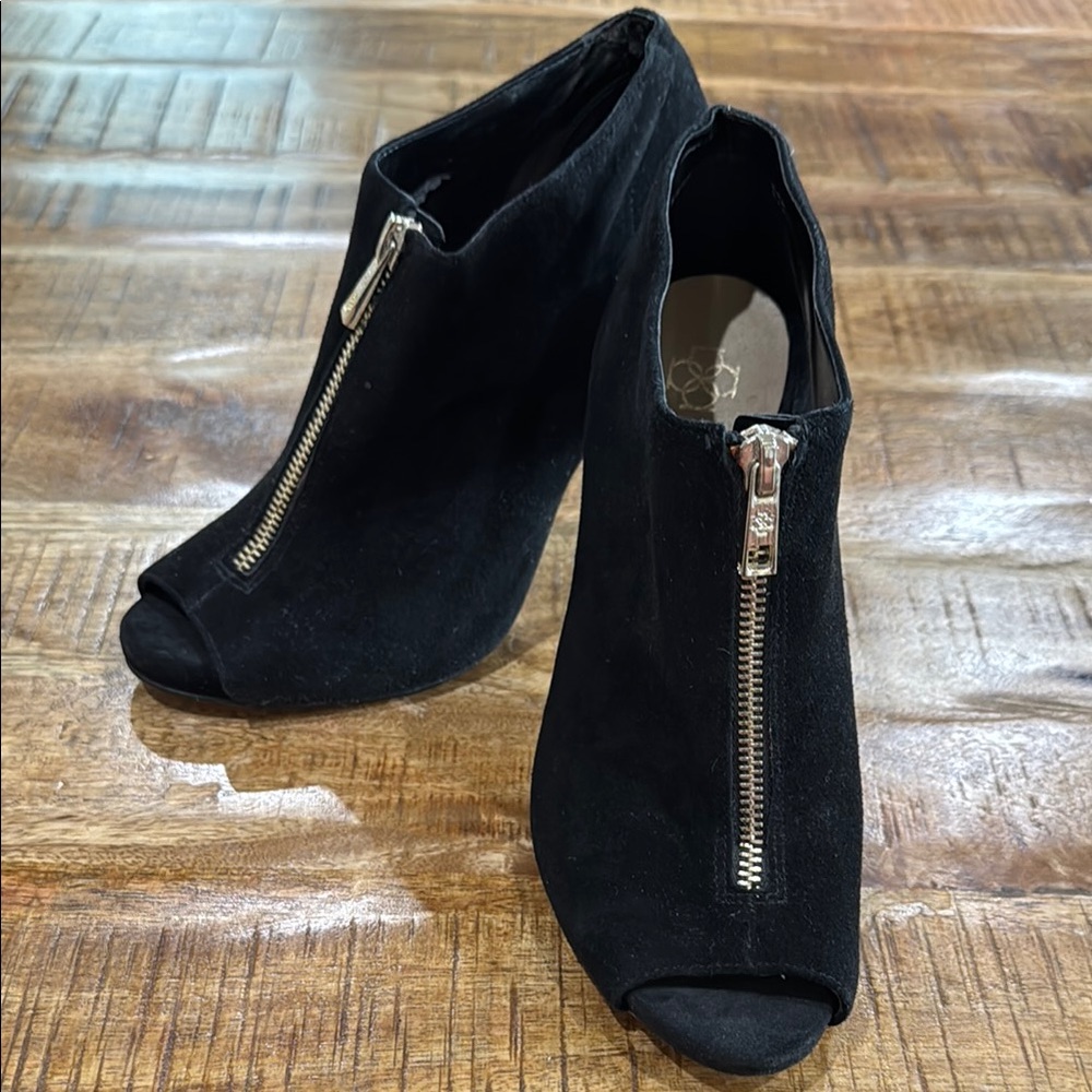 Black Peep-Toe Ankle Boots
